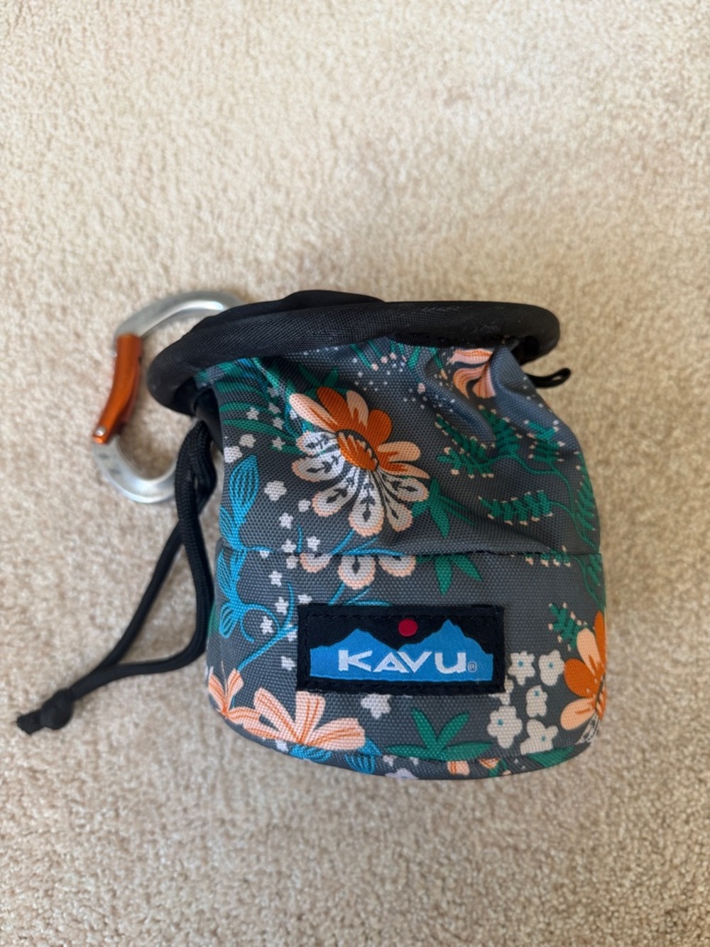 Kavu Floral Chalk Pouch in Gray with Teal & Orange Accents